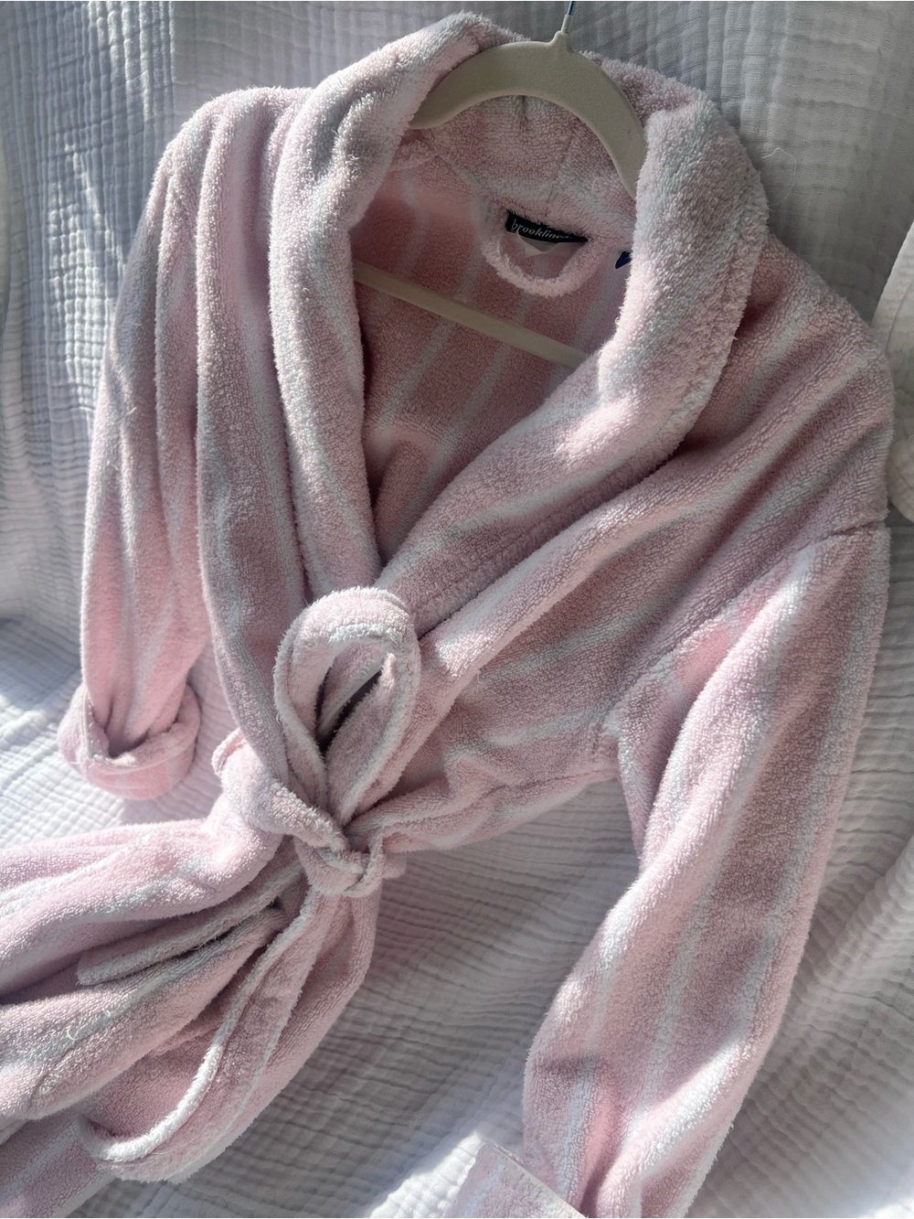 Brooklinen Pink Stripe Terry Cloth Robe Size Small Soft Spa Bathrobe Limited - Picture 2 of 6